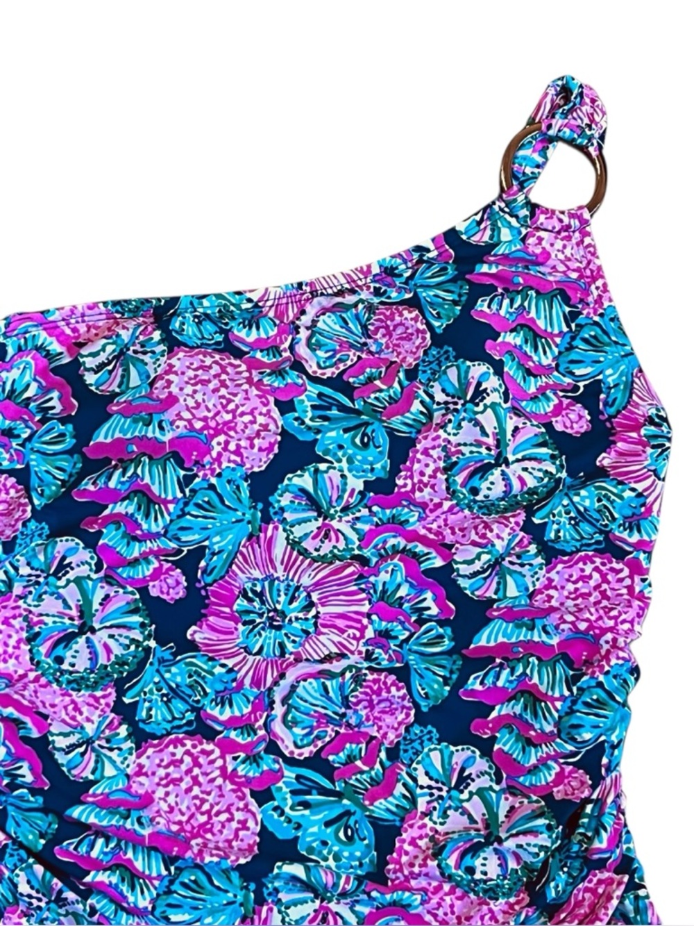 Lilly Pulitzer Women 10 Pink Blue Floral Leola Swimsuit One Piece Asymmetrical - Picture 3 of 12